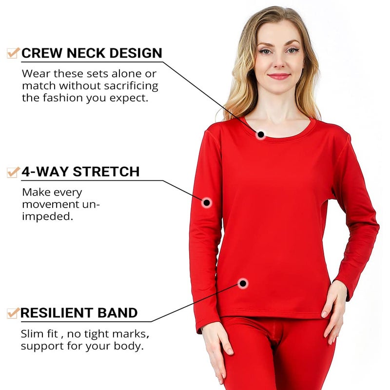 HEROBIKER Thermal Underwear Women Ultra-Soft Set Long Johns Top & Bottom Base Layer with Fleece Lined ï¼ˆL, Red - Image 2